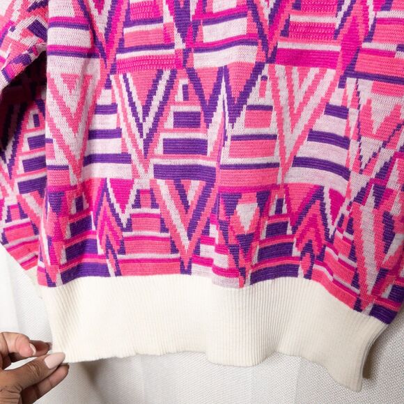 Vintage 80s Meister Sweater | Abstract Geometric Knit | Pink Purple Retro Size M - Picture 7 of 12